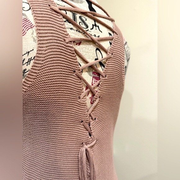 Wishlist Blush Pink Ribbed Tank Top Back Crisscross design with Tie closure - Picture 5 of 9